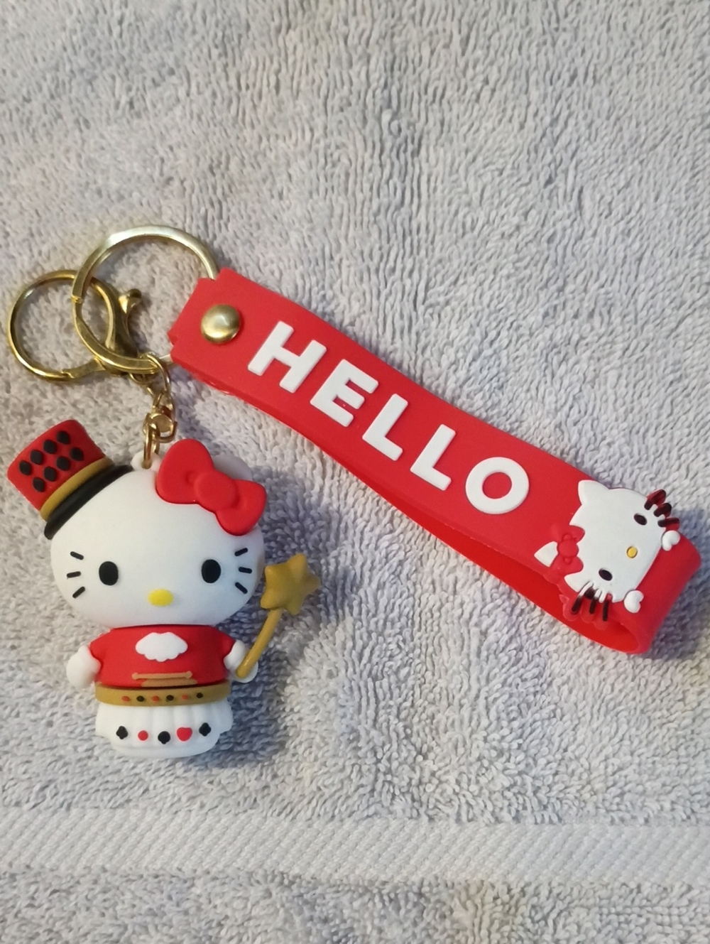 Hello Kitty Red Silicone Key Ring Charm with Gold Accents